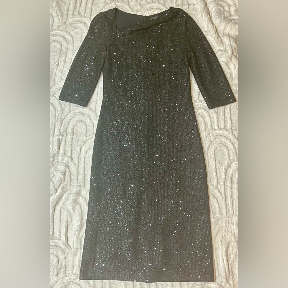St. John Black Long Sleeve Sequin Dress